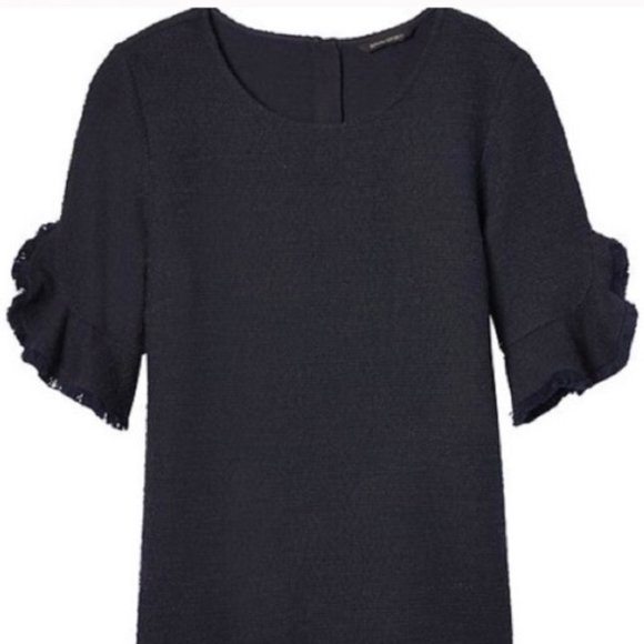 Banana Republic Navy Blue Knit Boucle Ruffle Sleeve Top S - Picture 2 of 14